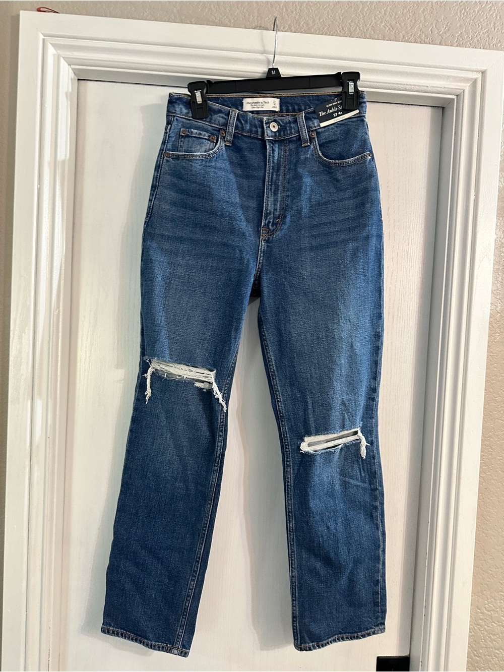 Abercrombie & Fitch Distressed Straight-Leg Blue Jeans